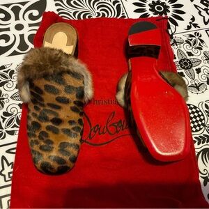 Christian Louboutin Leopard Print Mules with Fur Trim